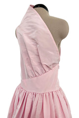 Dreamy Early 1980s Bill Blass Pale Pink Silk One Shoulder Dress w Full Slightly Trained Skirt