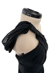 Incredible 1980s Thierry Mugler Black Layered Silk Chiffon One Shoulder Dress Flared Skirt Dress
