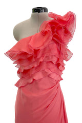 Prettiest Spring 2011 Valentino by Pierpaolo Piccioli & Maria Grazia Chiuri Pastel Coral Ruffled One Shoulder Silk Chiffon Dress