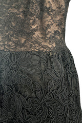 Elegant 1960s James Galanos Couture Black French Lace & Silk Cord Dress
