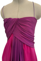 Spring 1985 Yves Saint Laurent Haute Couture Pink Silk Dress w Purple Bodice & Long Front Panel Detail