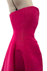Gorgeous 1980s Oscar de la Renta Deep Fuchsia Pink Silk Strapless Silk Dress w Full Skirt