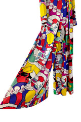 Incredible 1970s Lanvin by Jules-Francois Crahay Clown Print Wide Leg Jersey Jumpsuit