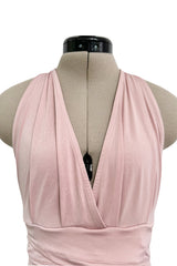 Prettiest 2000s Gianni Versace Pale Dusty Pink Plunge Stretch Jersey Halter Dress w Open Back