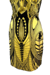 Extraordinary Resort 2010 Alexander McQueen Rare Black Embroidered Net over Yellow Silk Dress