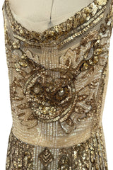 Spectacular Spring 2020 Valentino by Pierpaolo Piccioli Gold Sequin on Net Dress w Plunging Back