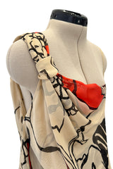 Gorgeous Early 2000s Valentino Roma Bias Cut Floral Print Dress w Bright Pops of Coral Red