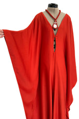 Spring 2022 Chloe by Gabriela Hearst Deep Burnt Orange Silk Caftan Dress w Hand Braided & Shell Detailing
