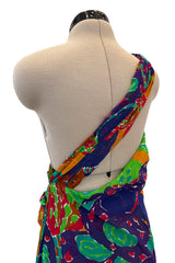 Prettiest Spring 1991 Yves Saint Laurent Runway Printed One Shoulder Easy to Wear Dress