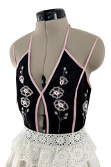Rare Spring 1977 Bill Gibb "Flowers & Lace" Collection Beaded Halter Ruffle Dress