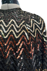 Extraordinary 1970s Donald Brooks Metallic Copper, Gold & Black Sequin & Lame Knit Dress