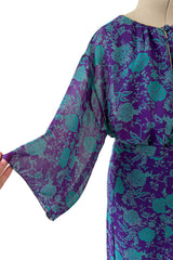 1976 Christian Dior by Marc Bohan Printed Purple & Turquoise Silk Chiffon Skirt & Jacket Set