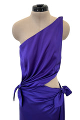 Outstanding 1990s Guy Laroche Haute Couture Open Waist Purple One Shoulder Silk Dress