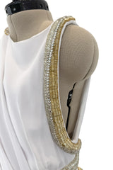 Spring 2016 Roberto Cavalli by Peter Dundas Beaded & Rhinestone Snake Detail White Jersey Dress