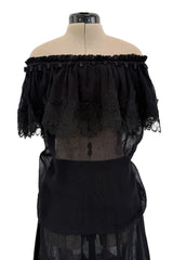 Spring 1977 Yves Saint Laurent 'Spanish Collection' Off-Shoulder Black Top & Skirt Set