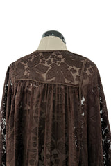 Rare 1960s Thea Porter Couture Brown Silk Open Caftan w Belt & Gold Tassles