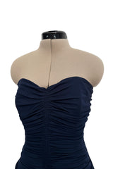 Fall 1985 Yves Saint Laurent Runway & Ad Campaign Blue Silk Jersey Tasselled Corset & Skirt Set