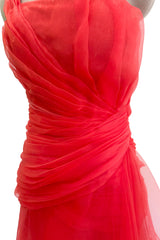 Spring 2012 Oscar de la Renta Runway Look 53 Coral Orange Chiffon One Shoulder Dress