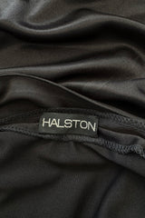 Original 1978 Halston Couture Main Label Black Jersey One Shoulder Draped Full Length Maxi Dress