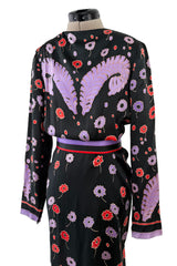 Rare Spring 1979 Chloe by Karl Lagerfeld Floral & Stripe Print Silk Dress w Matching Striped Belt