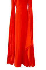 Striking Resort 2019 Alex Perry "Abigail" Brilliant Orange Full Length Capes Sleeve Dress w Open Back