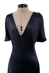 Fabulous 2010 Alexander McQueen Bias Cut Liquid Black Silk Dress w Amazing Wide Loop Sleeves