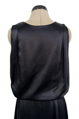 Spectacular 1990s Unlabeled Chanel by Karl Lagerfeld Black SIlk Dress w V Front & Logo Buttons