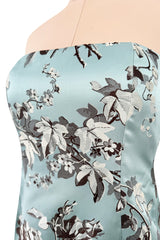 Incredible Fall 2008 Oscar de la Renta Strapless Blue & Silver Grey Floral Silk Brocade Dress