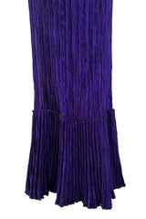 Fall 1982 Mary McFadden Purple Pleated Dress w Elaborate Beaded Gold Cord Shoulder
