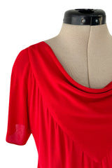 Minimalist Spring 1977 Christian Dior by Marc Bohan Haute Couture Red Silk Jersey Dress w Button Back