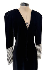 Incredible Fall 1986 Valentino by the Original Mr. Valentino Black Velvet Dress w Rhinestone Insets