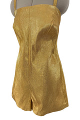 Amazing 1950s Elizabeth Arden Old Hollywood Metallic Gold Playsuit Jumpsuit