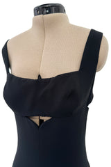 Dreamy 1990s Gianni Versace Couture Black Sculpted & Sleek Minimalist Dress w Front Cut Outs