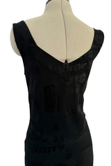 Amazing Spring 2002 John Galliano Black Bias Cut Logo Dress w Sweeping Back