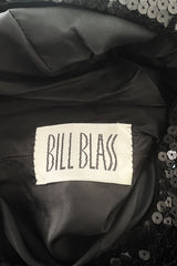 Museum Held 1974 Bill Blass One Shoulder Glossy Black Sequin Dress w Asymetrical Fringe Hem