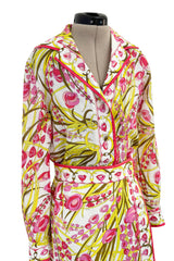 Wonderful 1960s Emilio Pucci Two Piece Cotton & Cotton Voile Pink & Yellow Skirt & Top Set