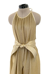 1981 Bill Tice Gold Metallic Backless Jumpsuit w Wide Balloon Legs