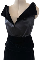 Phenomenal Fall 2002 Chanel by Karl Lagerfeld Black Silk Dress w Velvet Detail & Back Panel