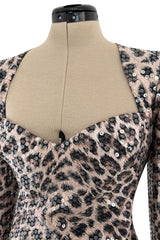 Sexiest Fall 1995 Loris Azzaro Couture Sequin Covered Leopard Print Dress w Open Cut Outs