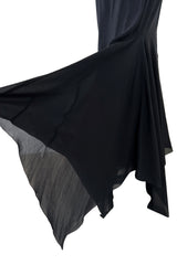 Fall 1993 Chanel by Karl Lagerfeld Black Silk Chiffon Dress w Flutter Sleeves & Low Open Back