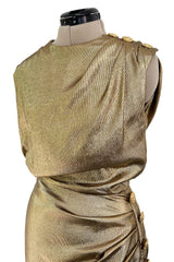 Iconic Fall 1991 Yves Saint Laurent Runway Slinky Gold Lame Dress w Gold Button Details