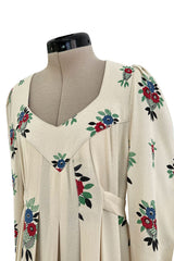Extraordinary 1973 Ossie Clark & Celia Birtwell Documented Ivory Moss Crepe w Floral