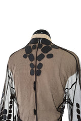 Amazing Spring 2001 Thierry Mugler Couture Runway Brown  Silk Net Wrap Top w Leather Detailing