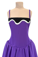 Spring 1980 Yves Saint Laurent & Ad Campaign Runway Purple Dress & Jacket Set w B&W Detailing