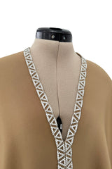 Incredible 1978 Pierre Cardin Haute Couture Soft Taupe Silk Cape Dress w Rhinestone Detailing