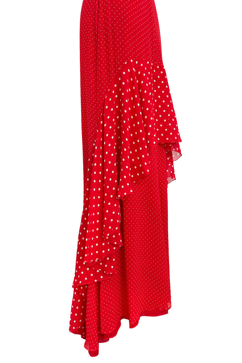 Prettiest Spring 2002 Valentino Runway Strapless Red Dot Silk Chiffon Dress w Ruffled Tiers