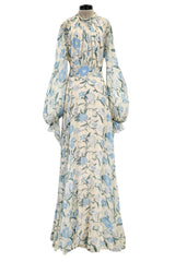 Prettiest Resort 2020 Luisa Beccaria Runway Look 24 Blue & Ivory Silk Chiffon Dress
