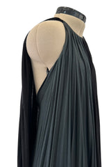 Dramatic Recent Chloe Black & Grey Jersey Dress w Floor Length Attached Cape Panels