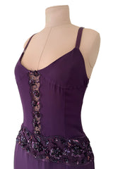 Gorgeous 2000s Valentino Roma Mauve Purple Silk Chiffon Dress w Sequin & Lace Detailing