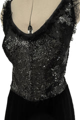 Fall 1995 Valentino by the Original Mr Valentino Runway Black Velvet Dress w Sequin Detailing